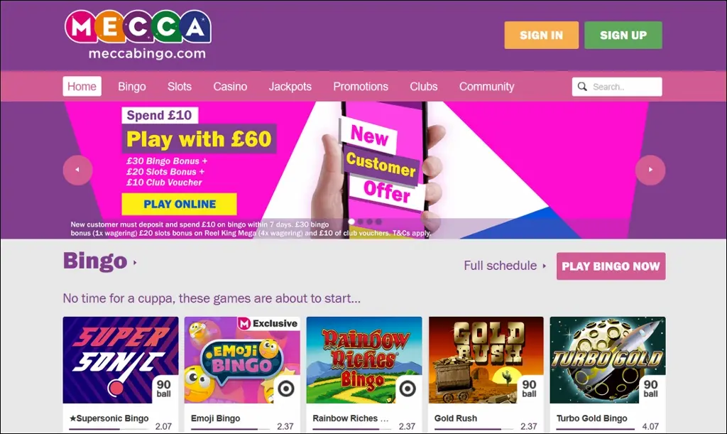 Mecca casino login page